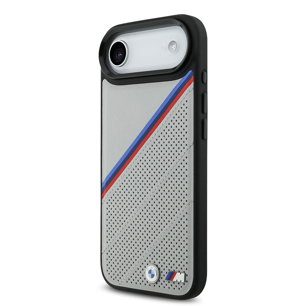 BMW iPhone 17 Air Orjinal Lisanslı M-safe Şarj Özellikli M Logolu Üç Şeritli Delikli Deri Kılıf