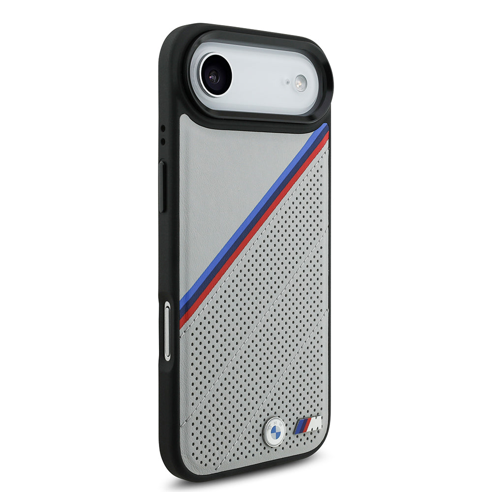 BMW iPhone 17 Air Orjinal Lisanslı M-safe Şarj Özellikli M Logolu Üç Şeritli Delikli Deri Kılıf