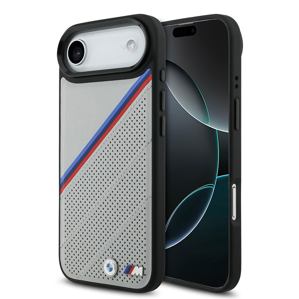 BMW iPhone 17 Air Orjinal Lisanslı M-safe Şarj Özellikli M Logolu Üç Şeritli Delikli Deri Kılıf