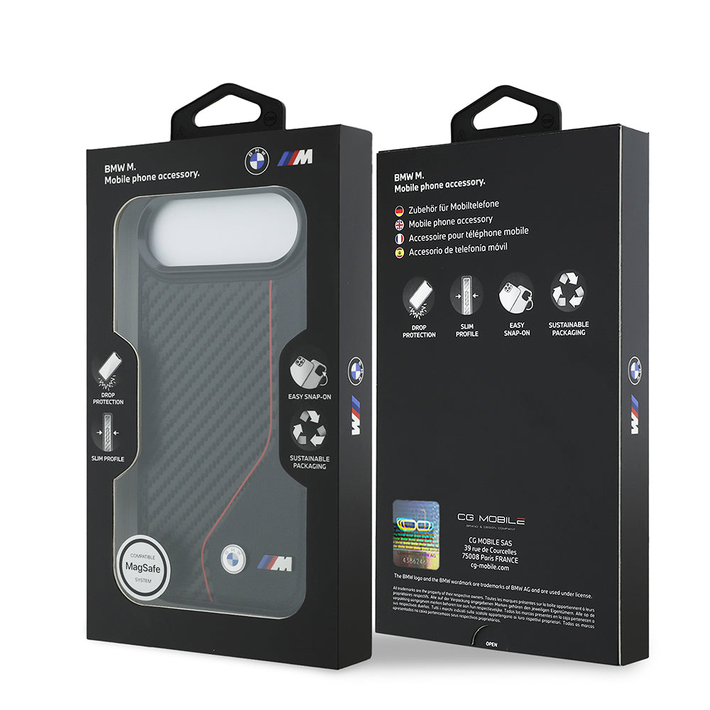 BMW iPhone 17 Air Orjinal Lisanslı M-safe Şarj Özellikli Metal BMW ve M Logolu PU Karbon Tasarımlı Kılıf