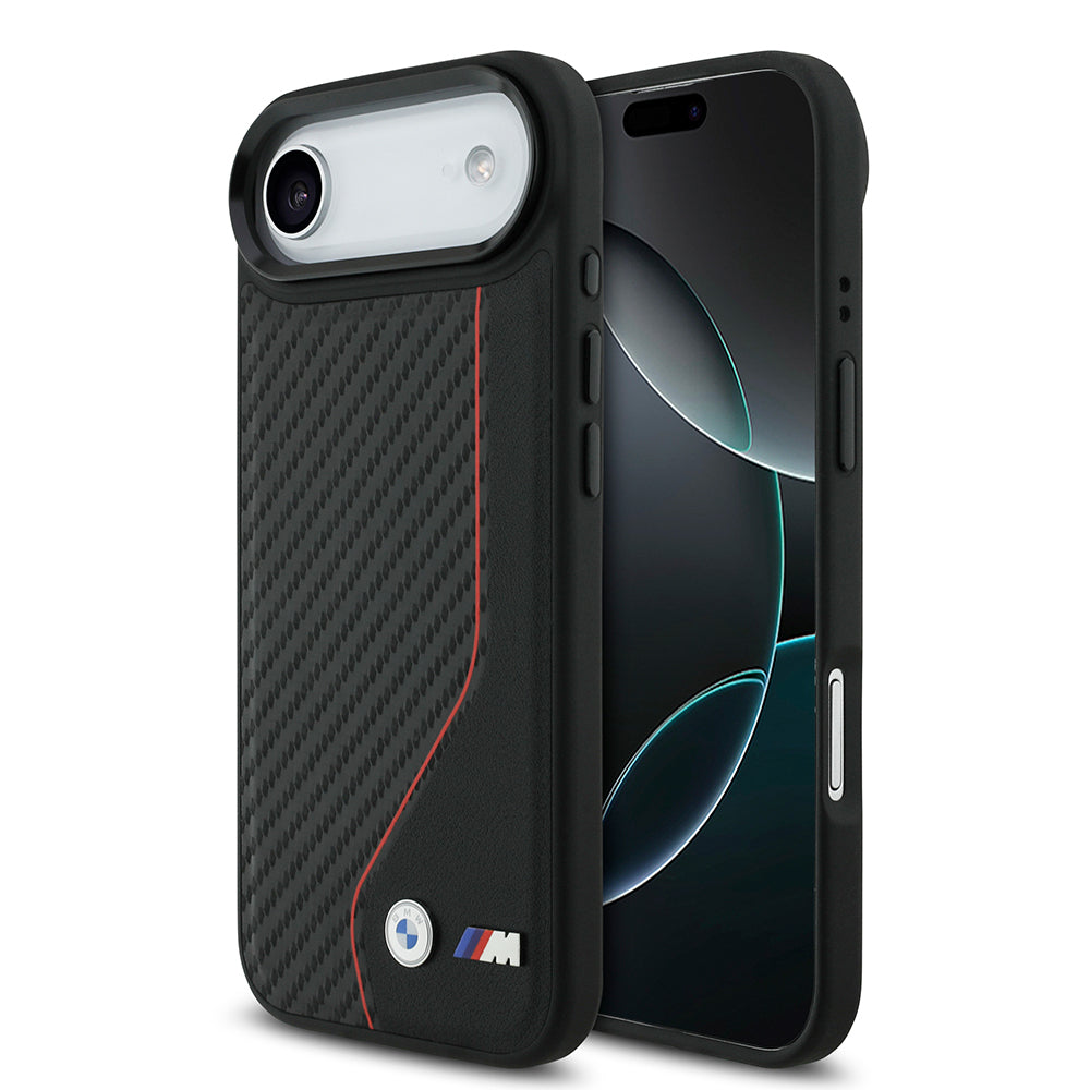 BMW iPhone 17 Air Orjinal Lisanslı M-safe Şarj Özellikli Metal BMW ve M Logolu PU Karbon Tasarımlı Kılıf