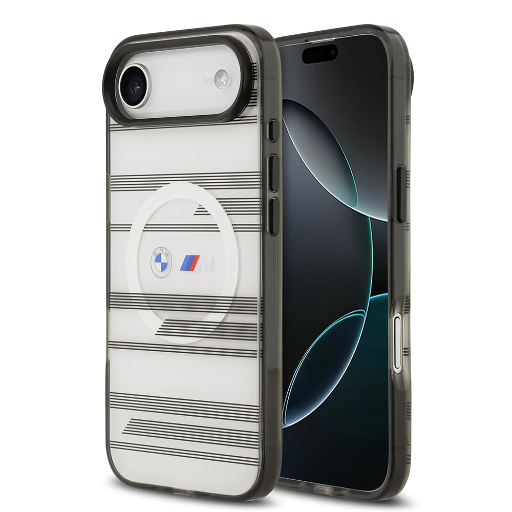 BMW iPhone 17 Air Orjinal Lisanslı M-safe Şarj Özellikli Metal Kamera Butonlu Yatay Şeritli M Dizayn Kılıf