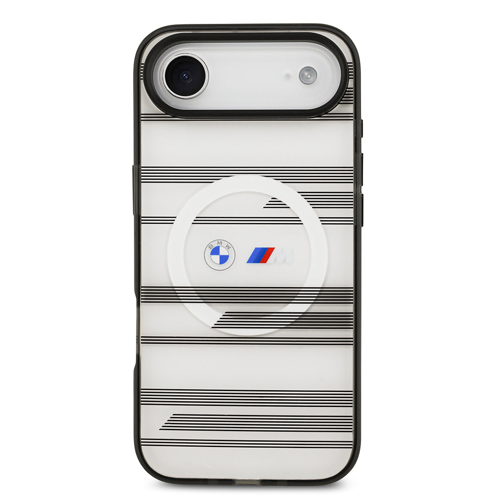 BMW iPhone 17 Air Orjinal Lisanslı M-safe Şarj Özellikli Metal Kamera Butonlu Yatay Şeritli M Dizayn Kılıf