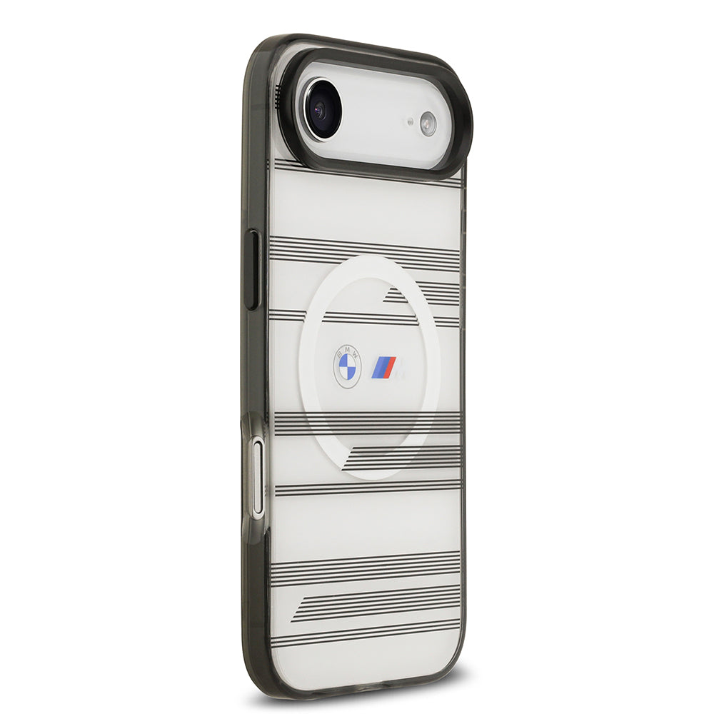 BMW iPhone 17 Air Orjinal Lisanslı M-safe Şarj Özellikli Metal Kamera Butonlu Yatay Şeritli M Dizayn Kılıf