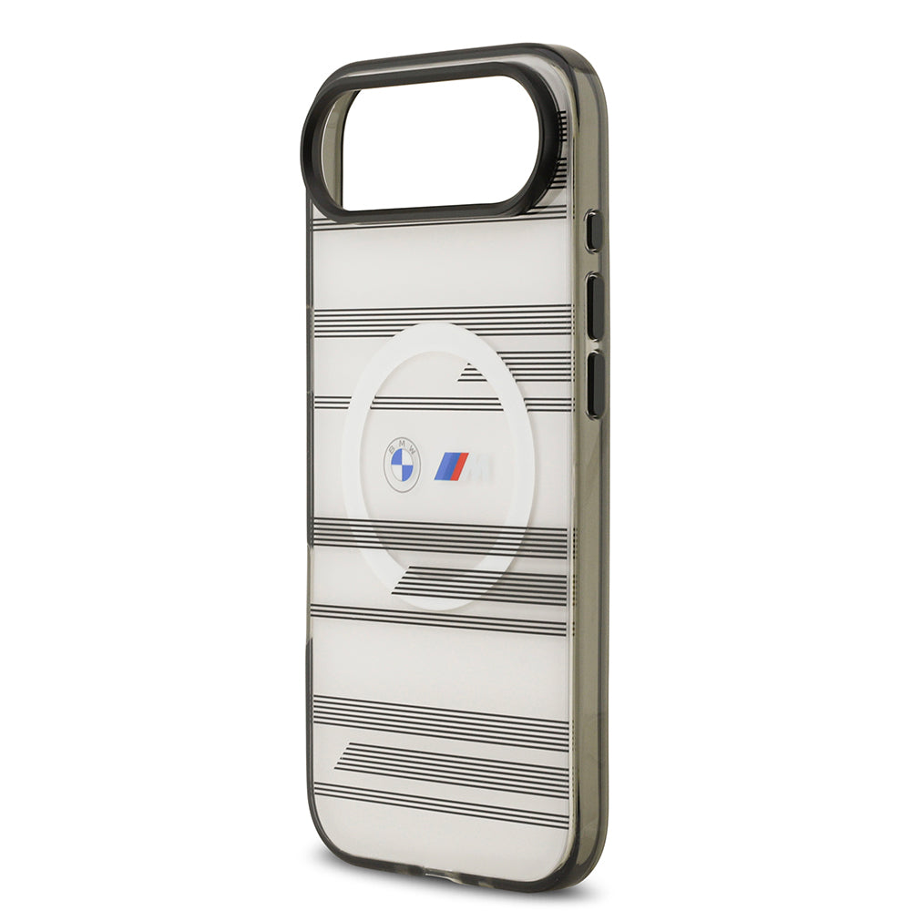 BMW iPhone 17 Air Orjinal Lisanslı M-safe Şarj Özellikli Metal Kamera Butonlu Yatay Şeritli M Dizayn Kılıf