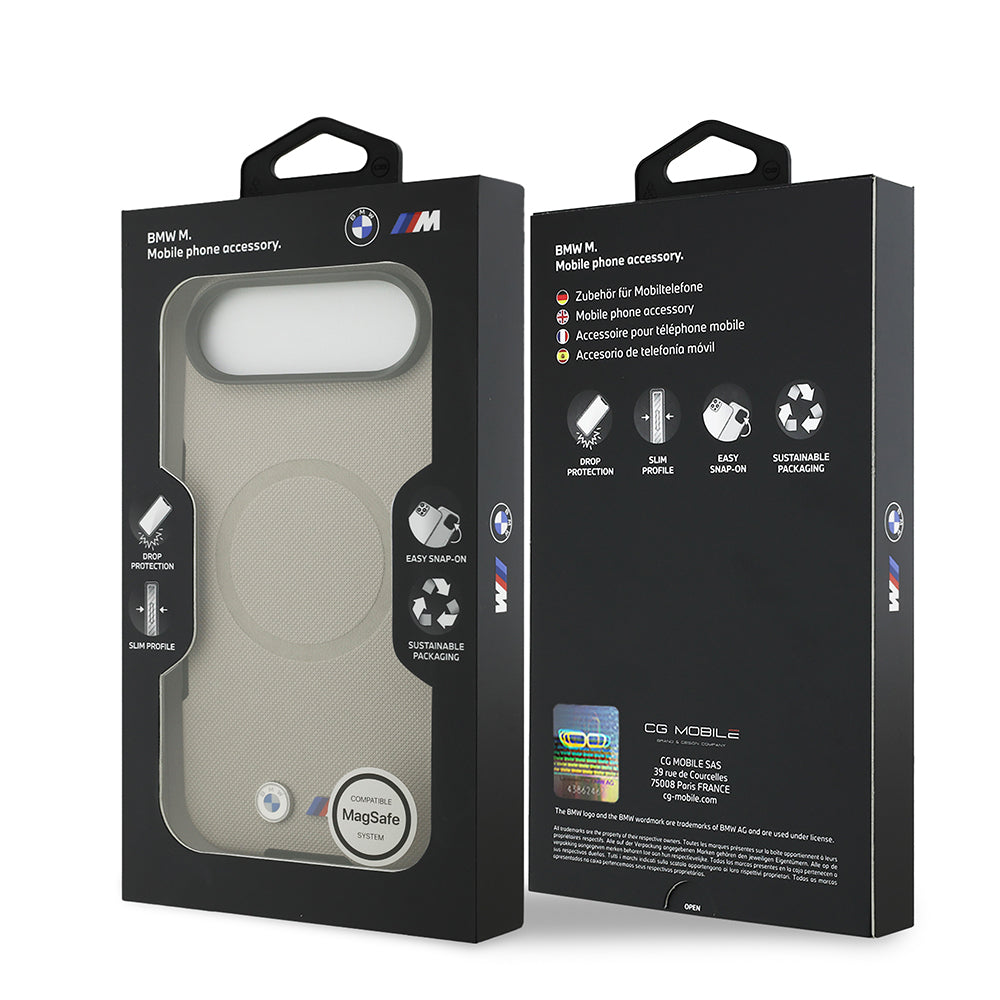 BMW iPhone 17 Air Orjinal Lisanslı M-safe Şarj Özellikli Metal Logolu Delikli M Dizayn Deri Kılıf