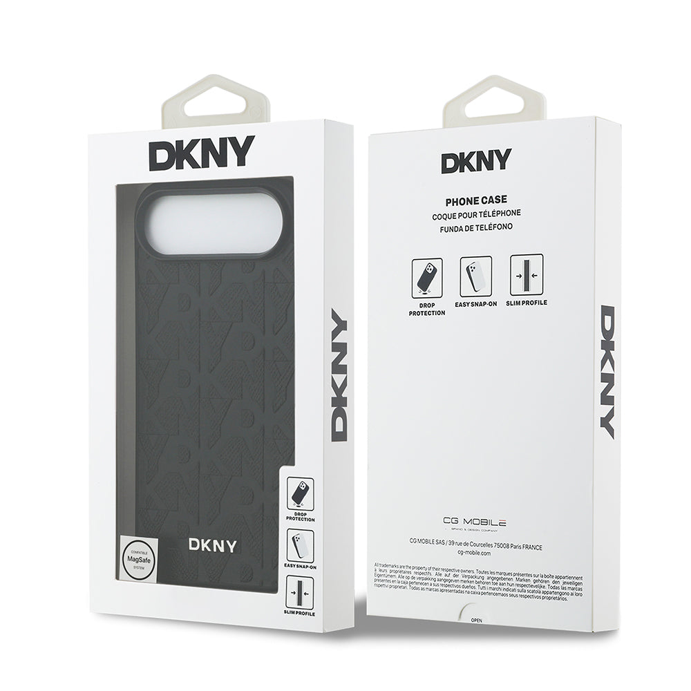 DKNY iPhone 17 Air Orjinal Lisanslı M-safe Şarj Özellikli 3D Yazılı Grid Pattern Telefon Kılıfı