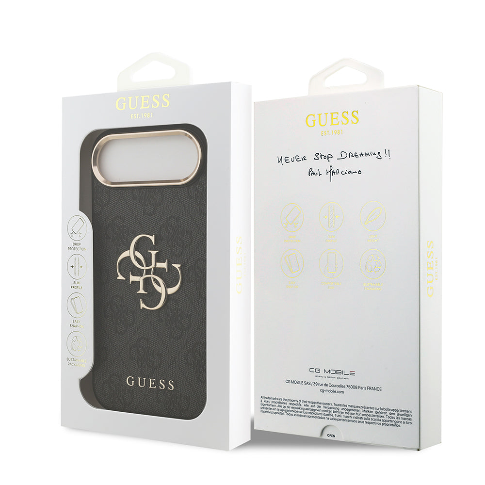 Guess iPhone 17 Air Orjinal Lisanslı Gold Metal Kamera Çerçeveli 4G Desenli Metal Büyük 4G ve Yazı Logolu Kılıf