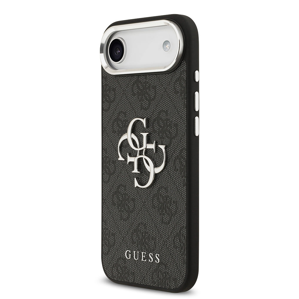 Guess iPhone 17 Air Orjinal Lisanslı Gümüş Metal Kamera Çerçeveli 4G Desenli Metal Büyük 4G ve Yazı Logolu Kılıf