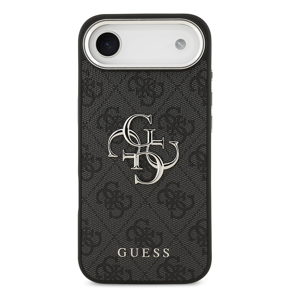 Guess iPhone 17 Air Orjinal Lisanslı Gümüş Metal Kamera Çerçeveli 4G Desenli Metal Büyük 4G ve Yazı Logolu Kılıf