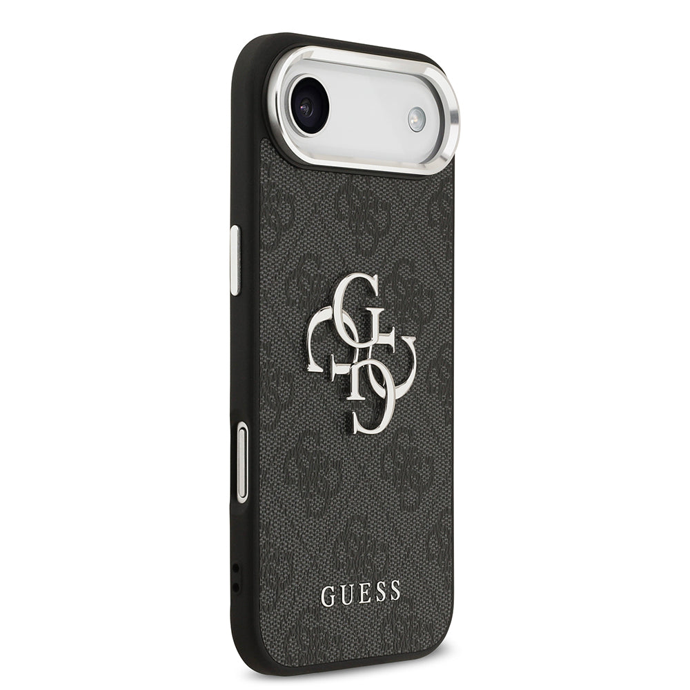 Guess iPhone 17 Air Orjinal Lisanslı Gümüş Metal Kamera Çerçeveli 4G Desenli Metal Büyük 4G ve Yazı Logolu Kılıf