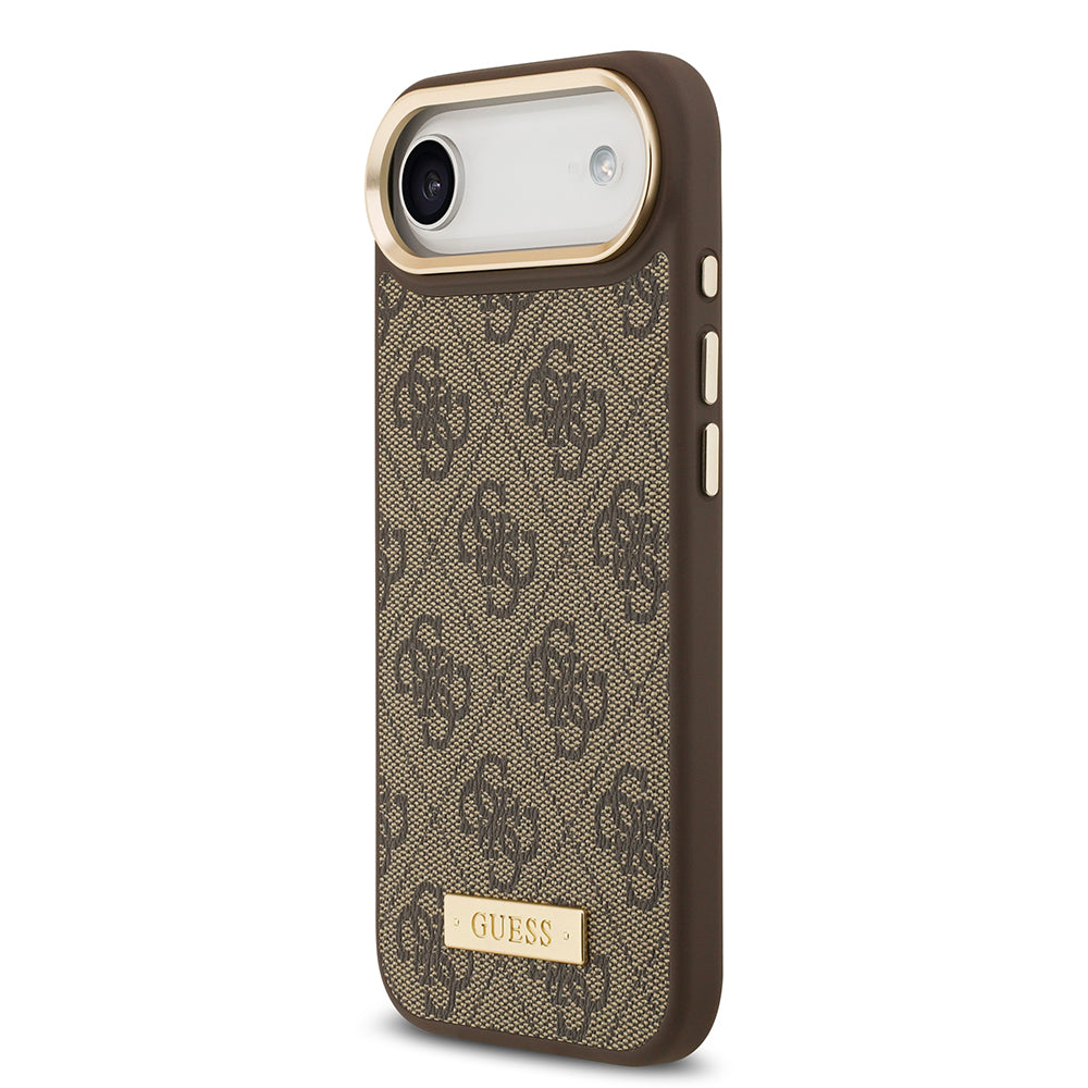 Guess iPhone 17 Air Orjinal Lisanslı M-safe Şarj Özellikli 4G Desenli PU Metal Plaka Klasik Logolu Kılıf