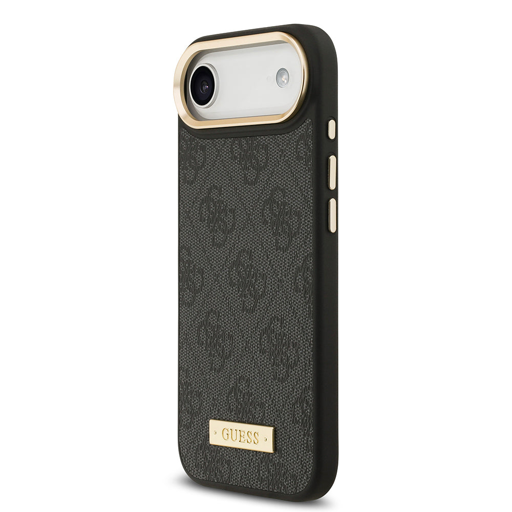 Guess iPhone 17 Air Orjinal Lisanslı M-safe Şarj Özellikli 4G Desenli PU Metal Plaka Klasik Logolu Kılıf