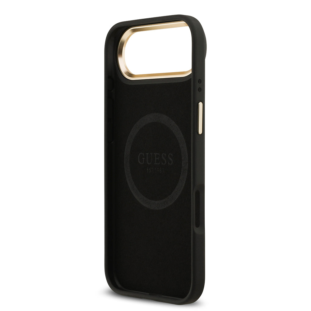Guess iPhone 17 Air Orjinal Lisanslı M-safe Şarj Özellikli 4G Desenli PU Metal Plaka Klasik Logolu Kılıf
