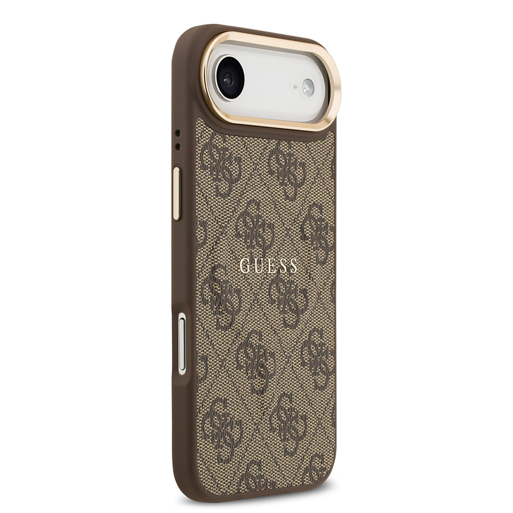 Guess iPhone 17 Air Orjinal Lisanslı M-safe Şarj Özellikli Gold Metal Kamera Çerçeveli PU Deri 4G Desenli Yazı Logolu Kılıf