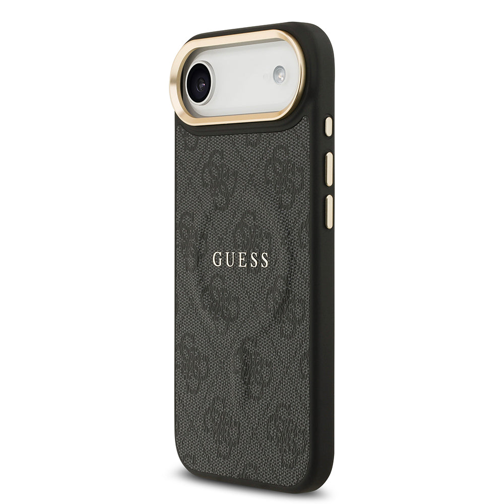 Guess iPhone 17 Air Orjinal Lisanslı M-safe Şarj Özellikli Gold Metal Kamera Çerçeveli PU Deri 4G Desenli Yazı Logolu Kılıf