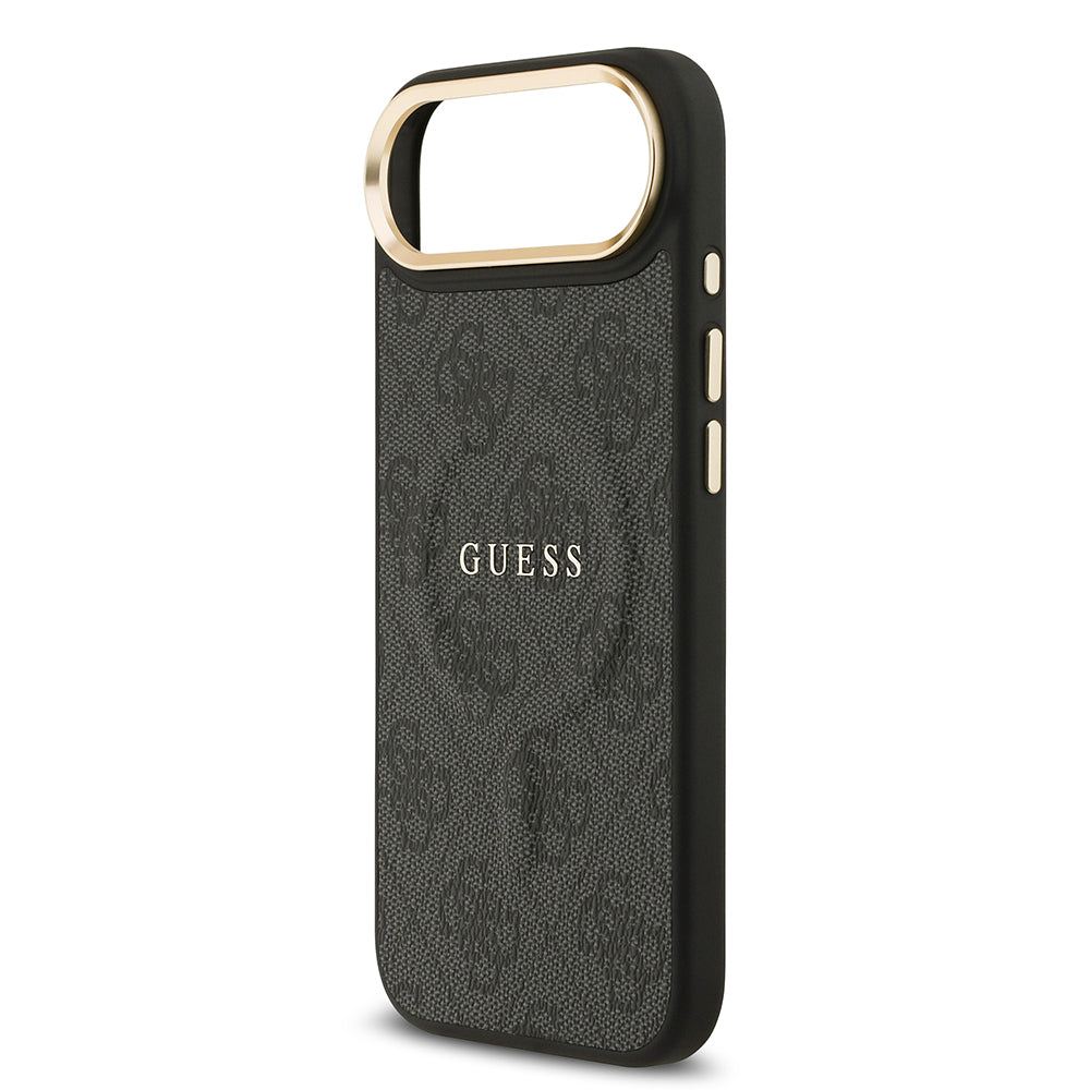 Guess iPhone 17 Air Orjinal Lisanslı M-safe Şarj Özellikli Gold Metal Kamera Çerçeveli PU Deri 4G Desenli Yazı Logolu Kılıf