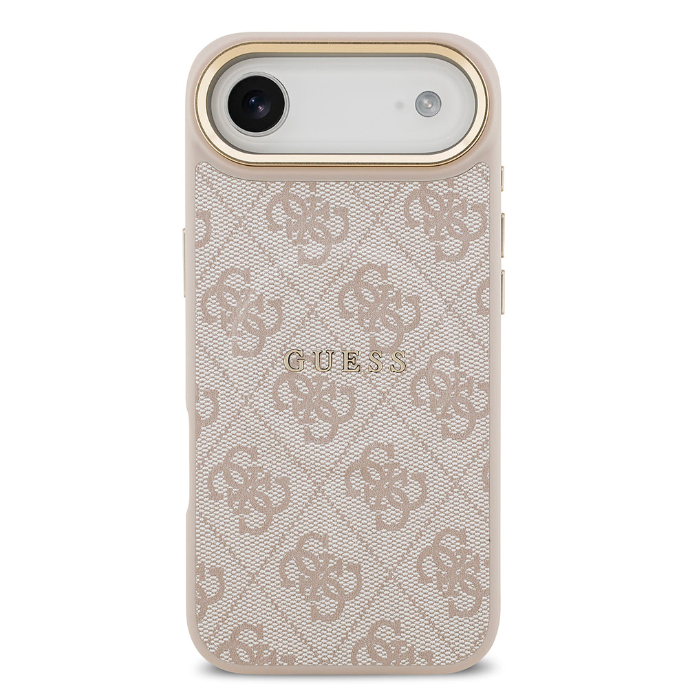Guess iPhone 17 Air Orjinal Lisanslı M-safe Şarj Özellikli Gold Metal Kamera Çerçeveli PU Deri 4G Desenli Yazı Logolu Kılıf