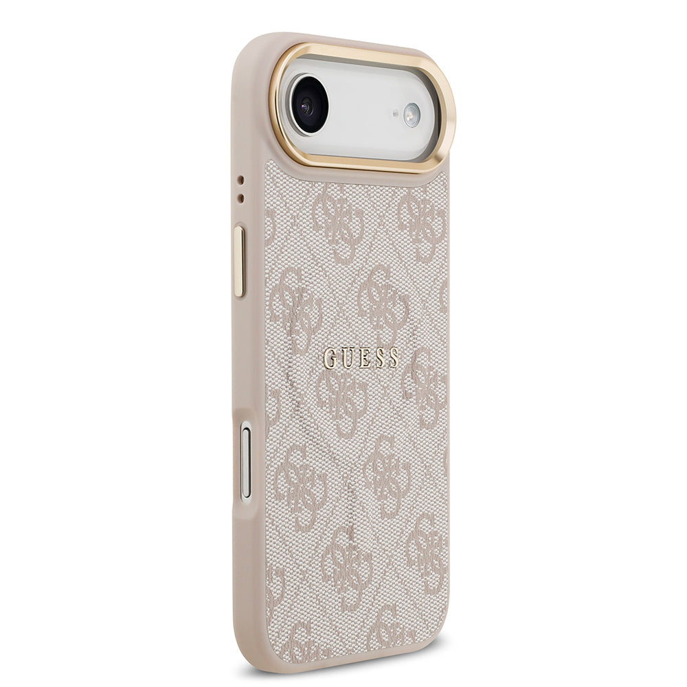 Guess iPhone 17 Air Orjinal Lisanslı M-safe Şarj Özellikli Gold Metal Kamera Çerçeveli PU Deri 4G Desenli Yazı Logolu Kılıf