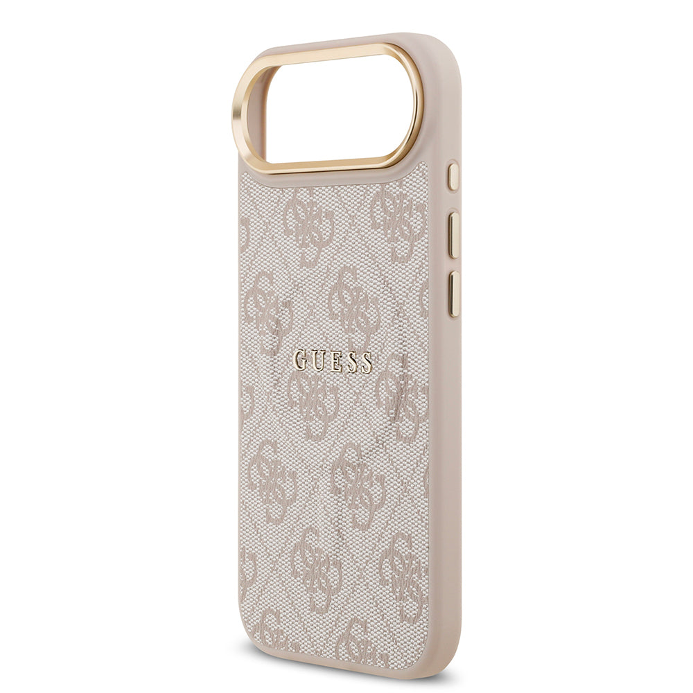 Guess iPhone 17 Air Orjinal Lisanslı M-safe Şarj Özellikli Gold Metal Kamera Çerçeveli PU Deri 4G Desenli Yazı Logolu Kılıf