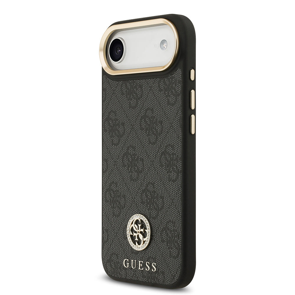 Guess iPhone 17 Air Orjinal Lisanslı M-safe Şarj Özellikli Gold Metal Kamera Çerçeveli Taşlı 4G Logolu Kılıf