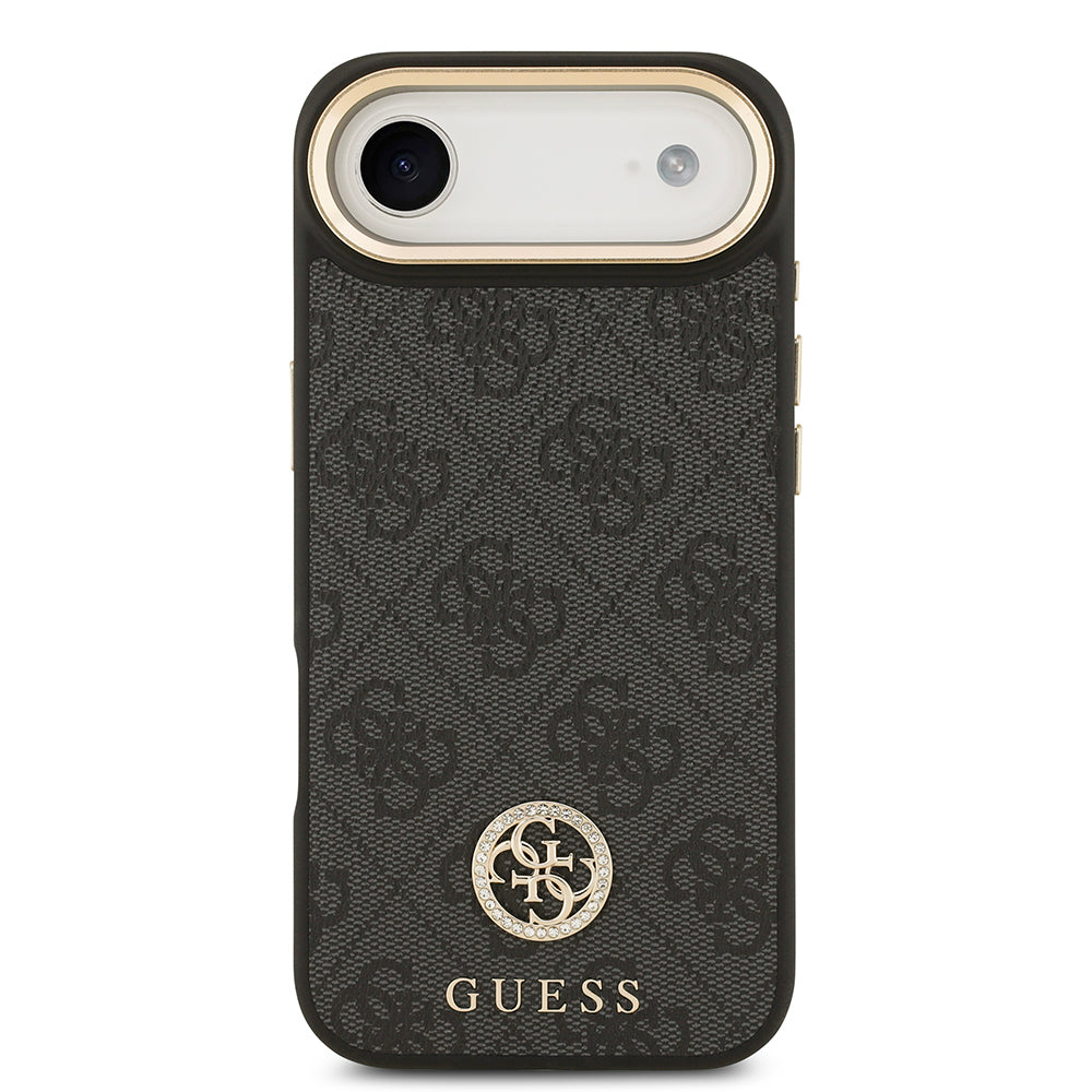 Guess iPhone 17 Air Orjinal Lisanslı M-safe Şarj Özellikli Gold Metal Kamera Çerçeveli Taşlı 4G Logolu Kılıf