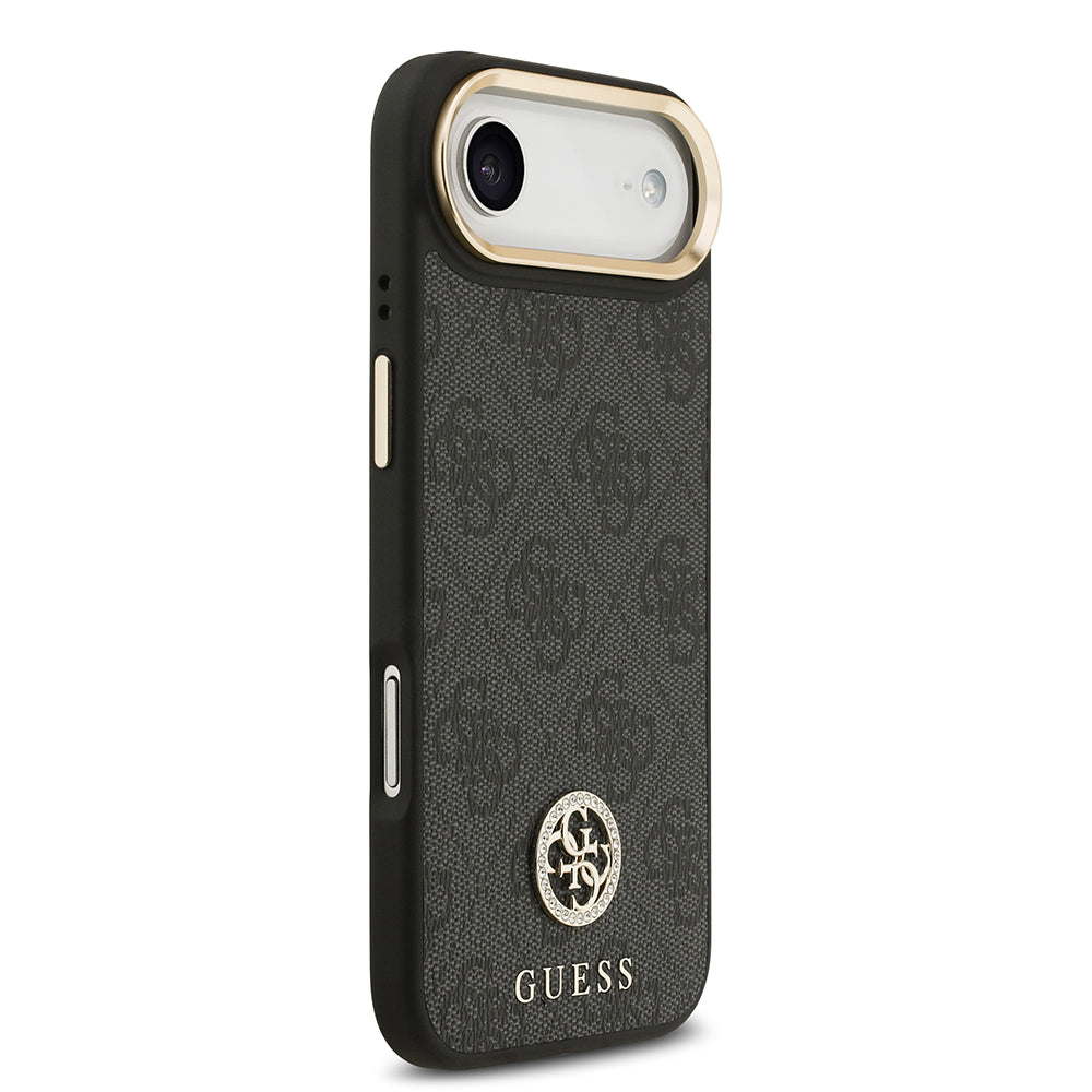 Guess iPhone 17 Air Orjinal Lisanslı M-safe Şarj Özellikli Gold Metal Kamera Çerçeveli Taşlı 4G Logolu Kılıf