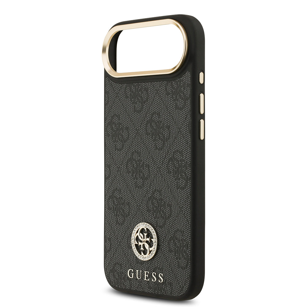 Guess iPhone 17 Air Orjinal Lisanslı M-safe Şarj Özellikli Gold Metal Kamera Çerçeveli Taşlı 4G Logolu Kılıf