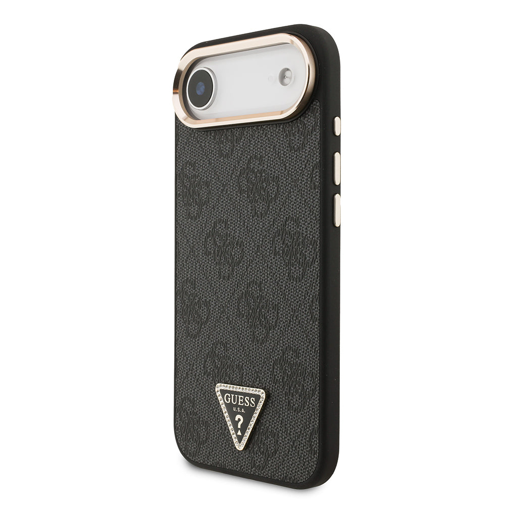 Guess iPhone 17 Air Orjinal Lisanslı M-safe Gold Metal Kamera Çerçeveli Taşlı Üçgen Logo 4G Desenli Kılıf