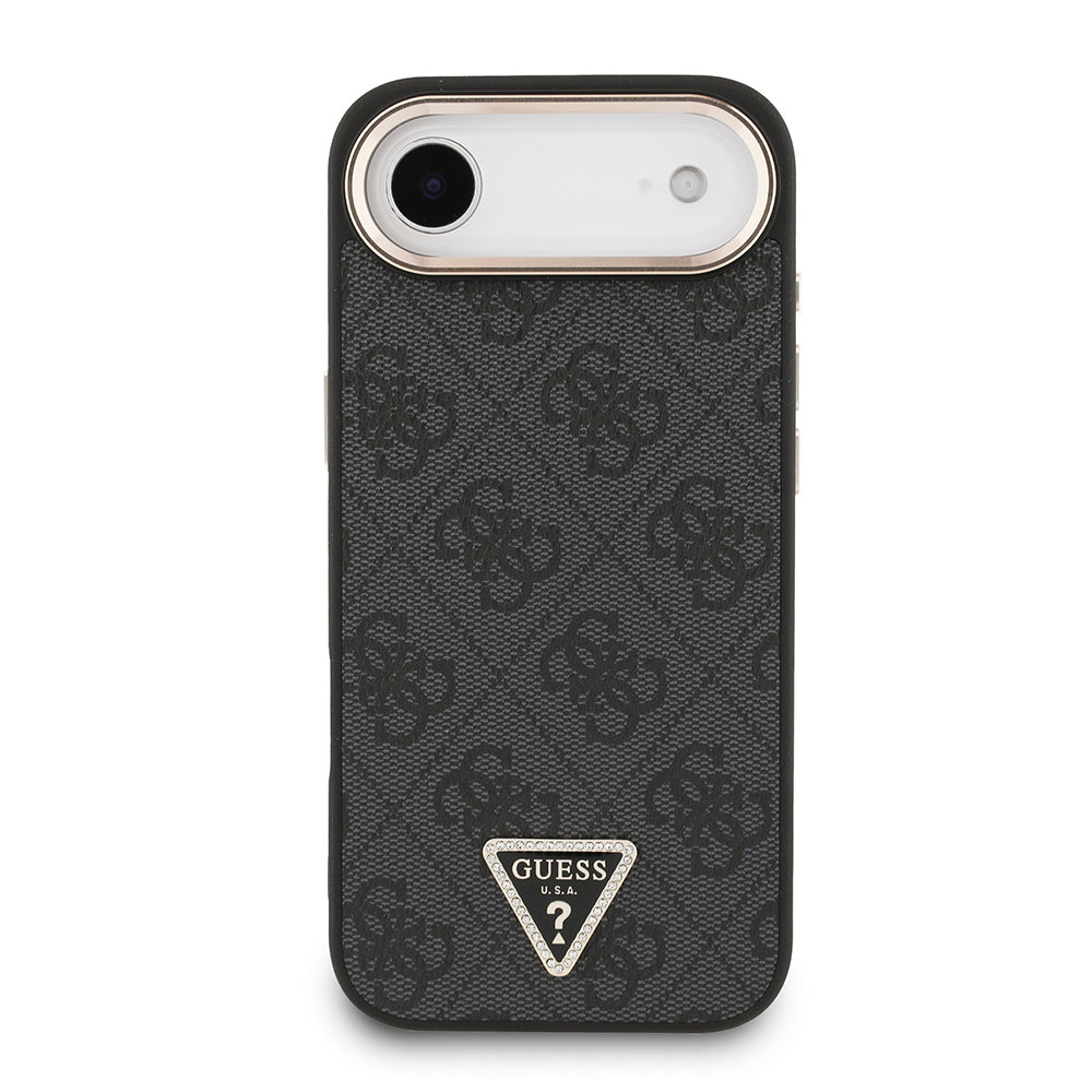 Guess iPhone 17 Air Orjinal Lisanslı M-safe Gold Metal Kamera Çerçeveli Taşlı Üçgen Logo 4G Desenli Kılıf