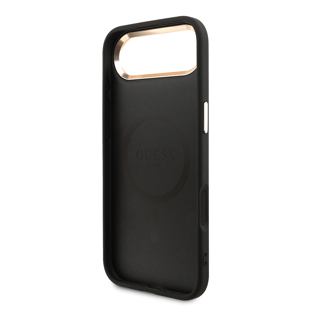 Guess iPhone 17 Air Orjinal Lisanslı M-safe Gold Metal Kamera Çerçeveli Taşlı Üçgen Logo 4G Desenli Kılıf