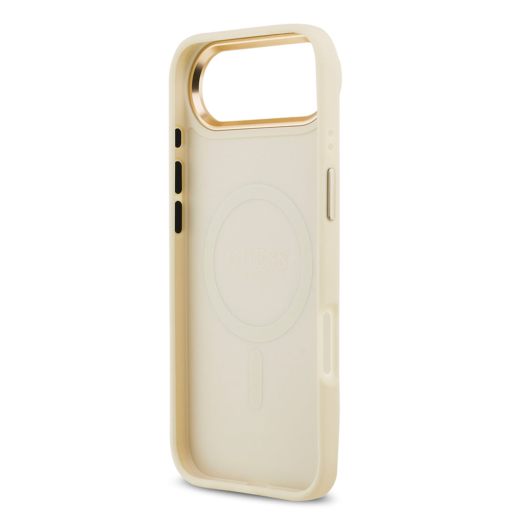 iPhone 17 Air Kılıf Guess Orjinal Lisanslı M-safe Şarj Özellikli Grained Yazı ve Taşlı 4G Logolu Kılıf