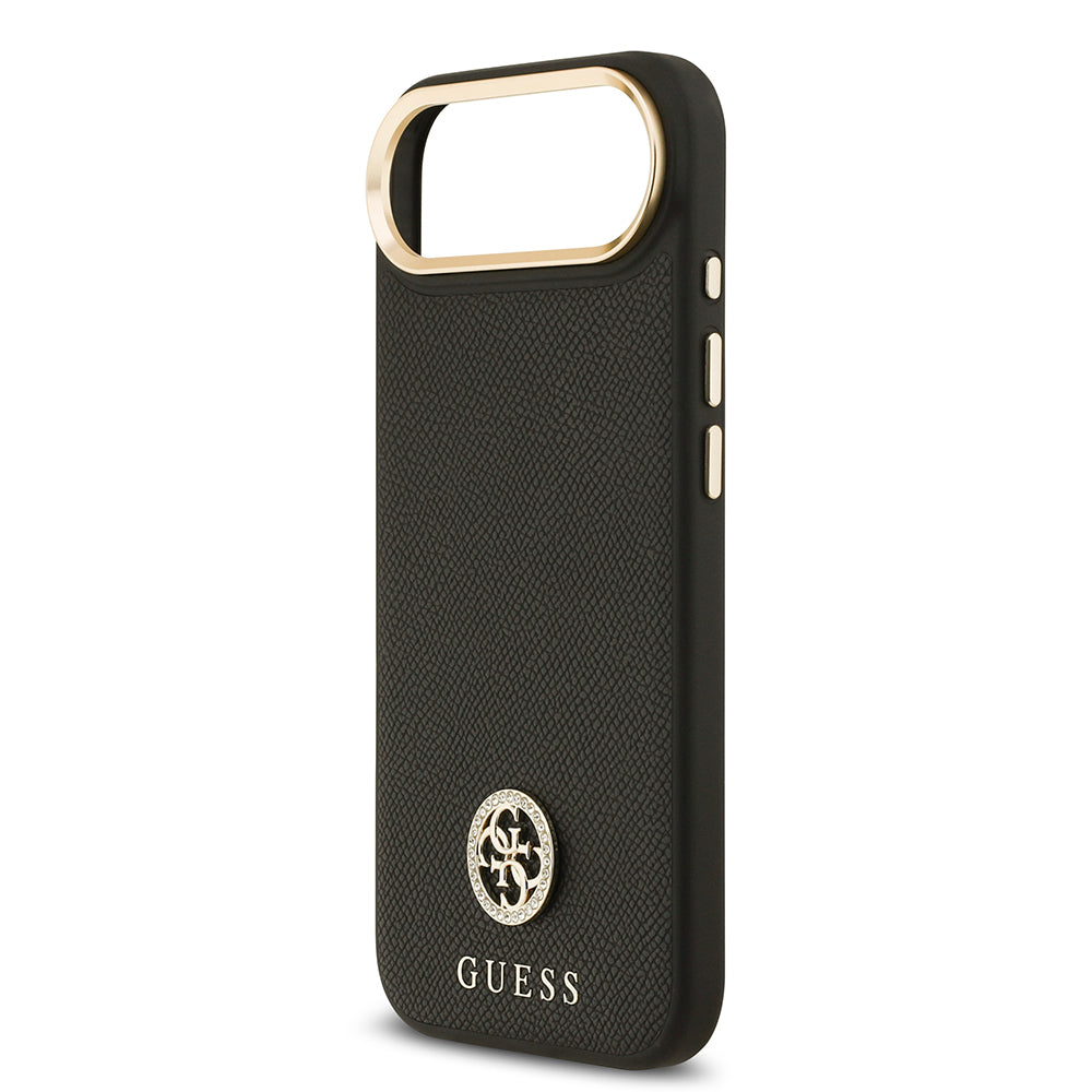 iPhone 17 Air Kılıf Guess Orjinal Lisanslı M-safe Şarj Özellikli Grained Yazı ve Taşlı 4G Logolu Kılıf