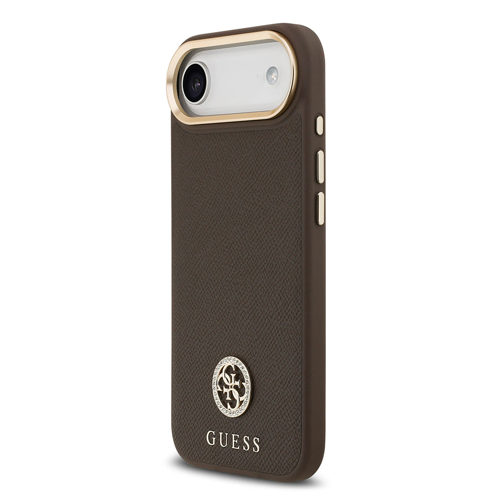 iPhone 17 Air Kılıf Guess Orjinal Lisanslı M-safe Şarj Özellikli Grained Yazı ve Taşlı 4G Logolu Kılıf