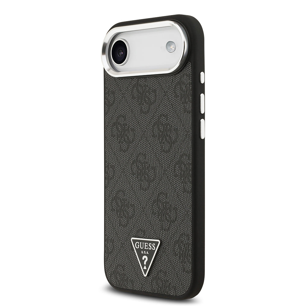 Guess iPhone 17 Air Orjinal Lisanslı M-safe Şarj Özellikli Gümüş Metal Kamera Çerçeveli Üçgen Logo 4G Desenli Kılıf