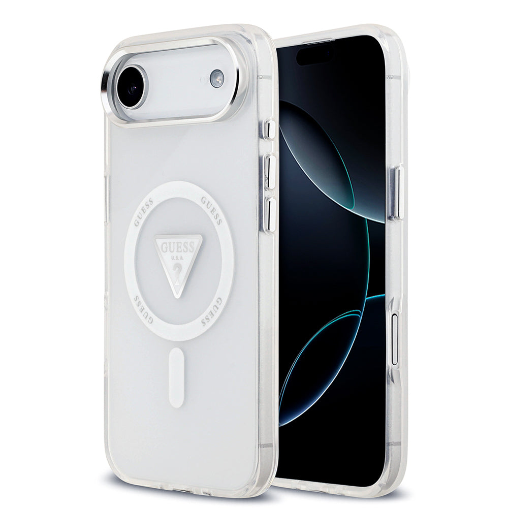 Guess iPhone 17 Air Orjinal Lisanslı M-safe Şarj Özellikli IML Baskılı Üçgen Logolu Metal Kamera Çerçeveli Kılıf