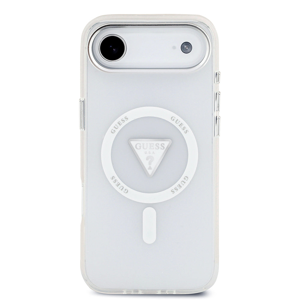 Guess iPhone 17 Air Orjinal Lisanslı M-safe Şarj Özellikli IML Baskılı Üçgen Logolu Metal Kamera Çerçeveli Kılıf