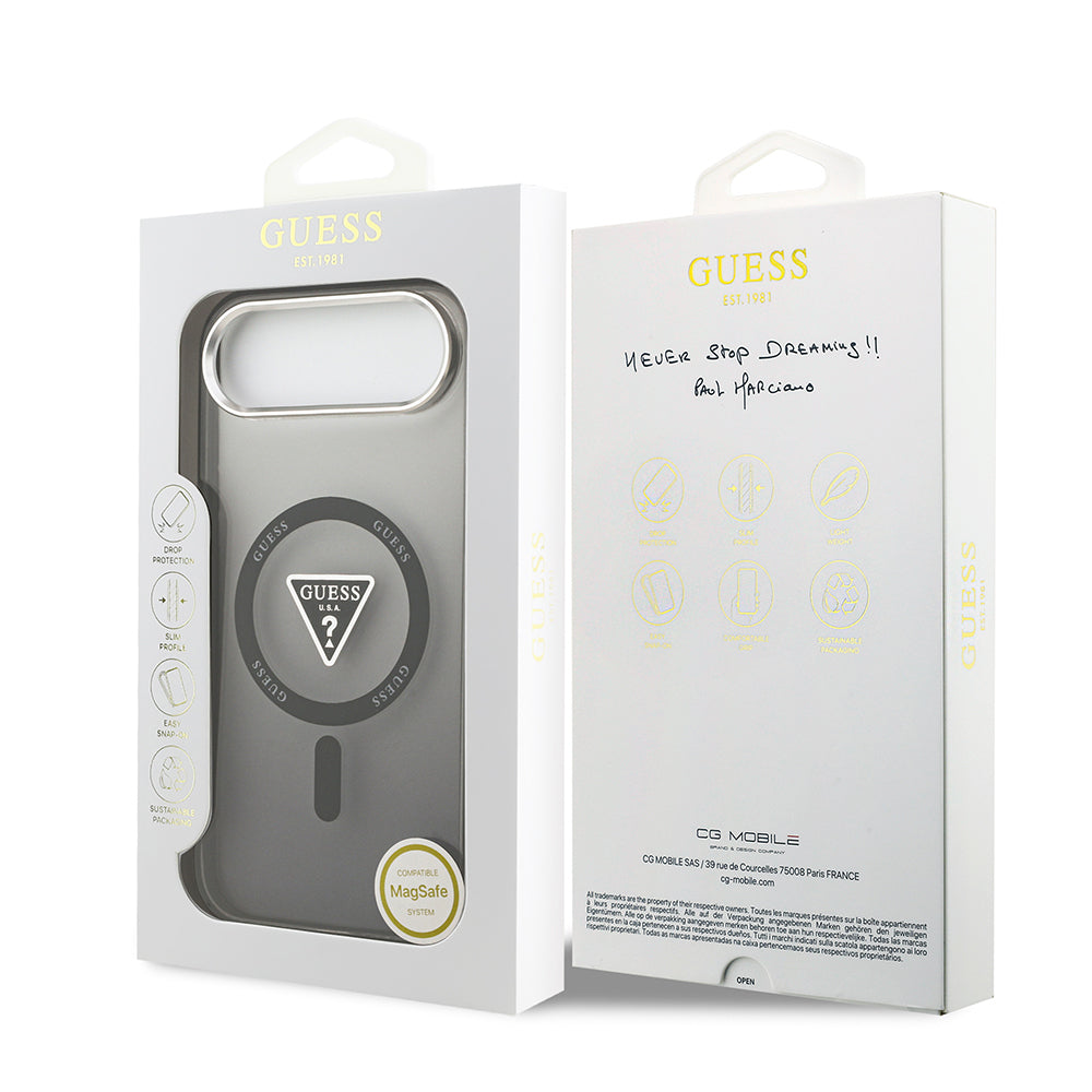 Guess iPhone 17 Air Orjinal Lisanslı M-safe Şarj Özellikli IML Baskılı Üçgen Logolu Metal Kamera Çerçeveli Kılıf