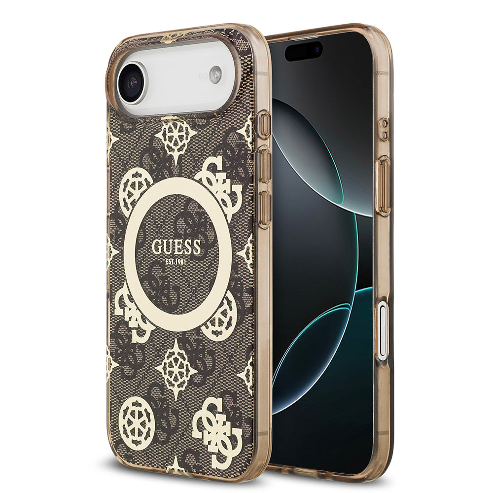 Guess iPhone 17 Air Orjinal Lisanslı M-safe Şarj Özellikli IML Peony ve 4G Desenli Klasik Logolu Kılıf
