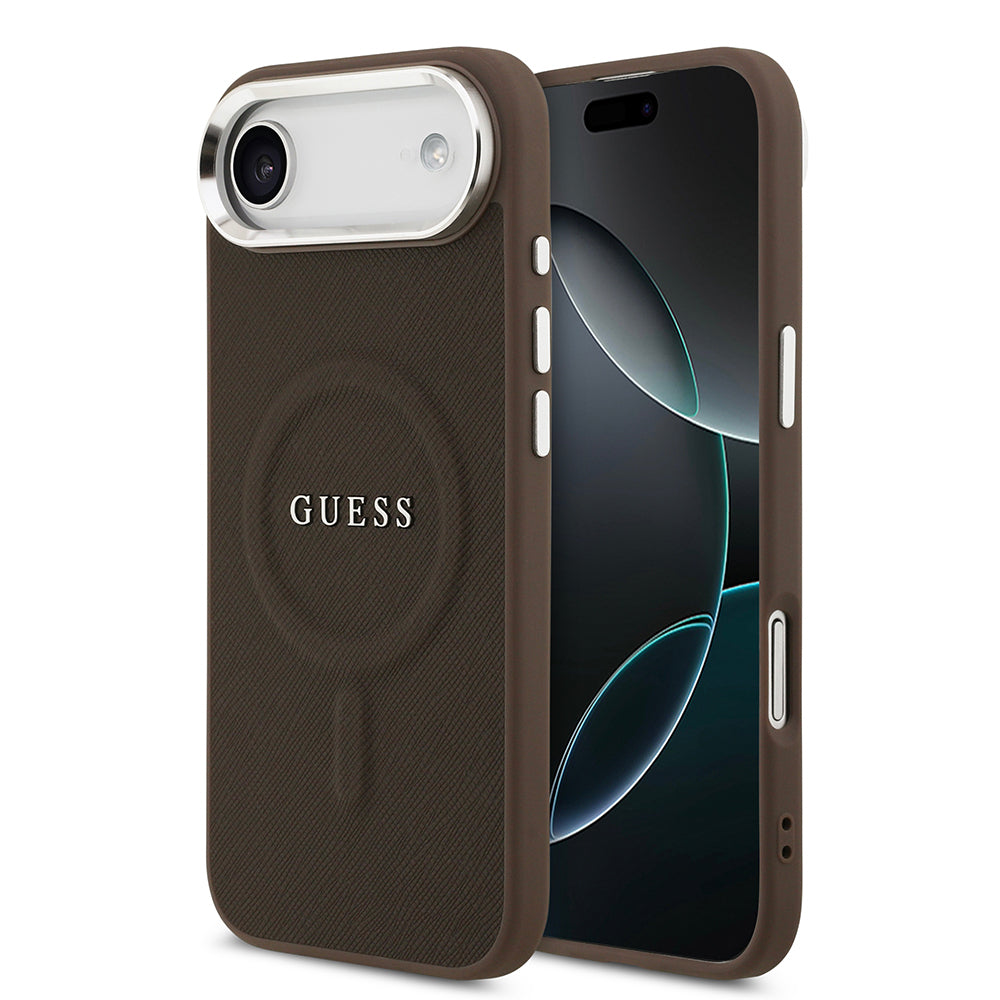 Guess iPhone 17 Air Orjinal Lisanslı M-safe Şarj Özellikli Klasik Yazı Logolu PU Deri Kılıf