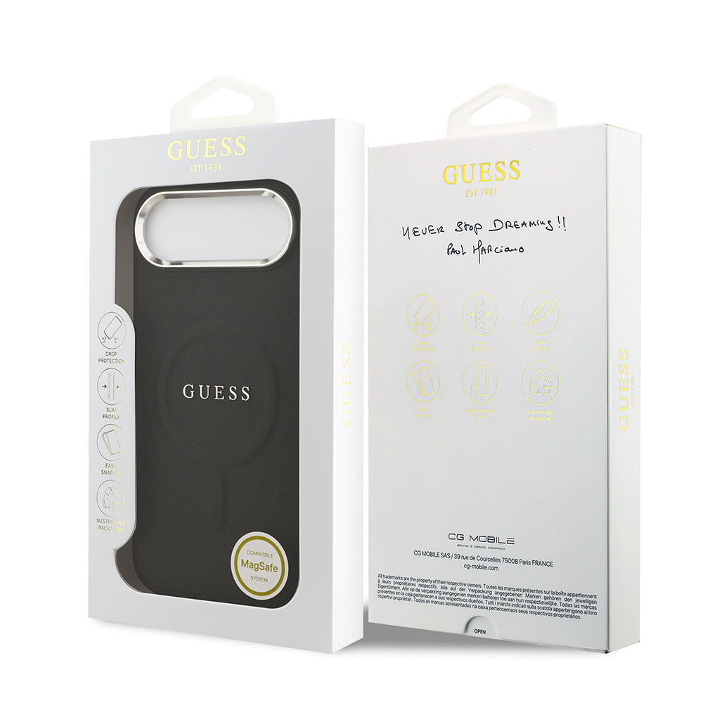 Guess iPhone 17 Air Orjinal Lisanslı M-safe Şarj Özellikli Klasik Yazı Logolu PU Deri Kılıf