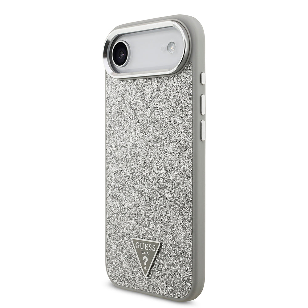 Guess iPhone 17 Air Orjinal Lisanslı M-safe Şarj Özellikli Metal Kamera Çerçeveli Üçgen Logolu Glitter Kılıf