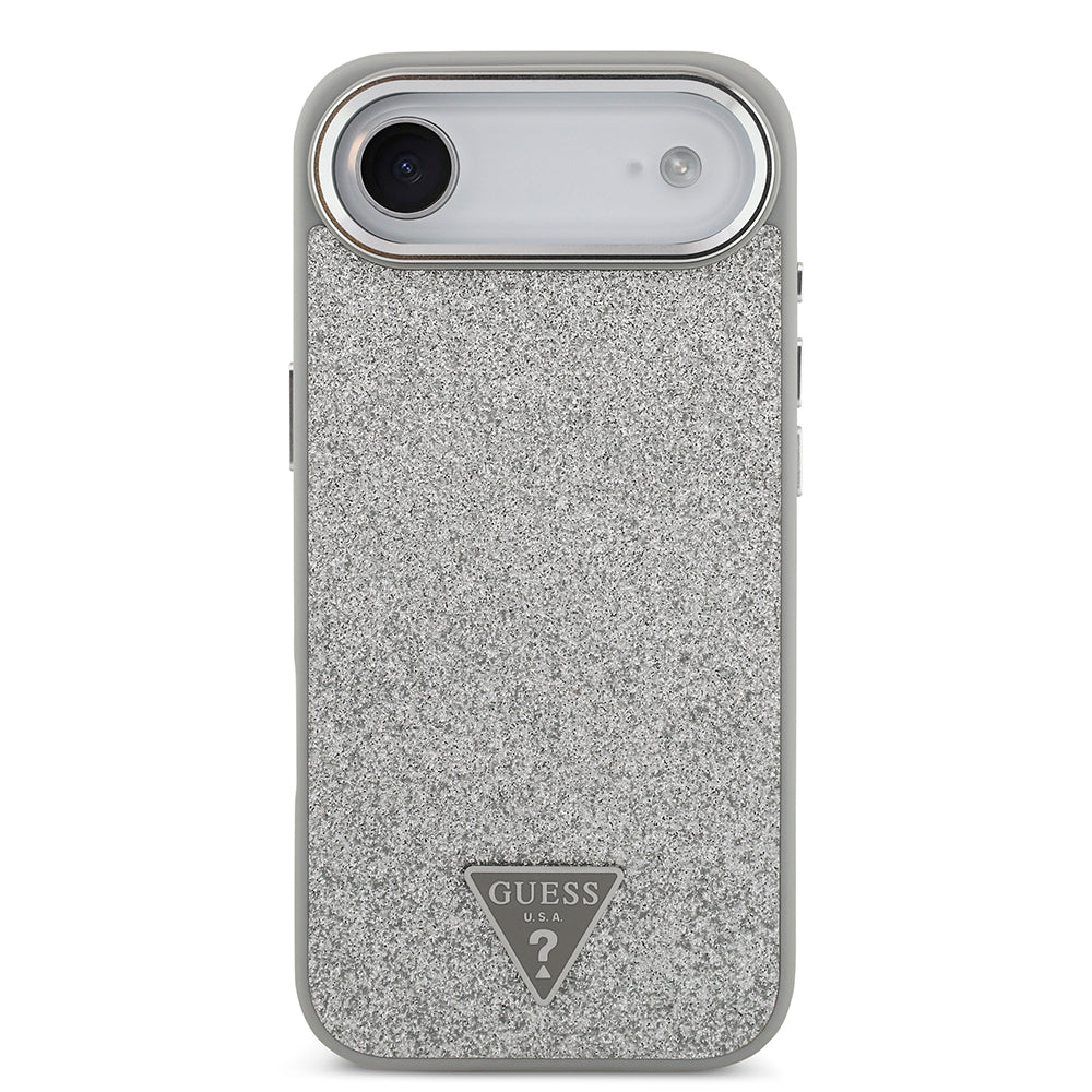 Guess iPhone 17 Air Orjinal Lisanslı M-safe Şarj Özellikli Metal Kamera Çerçeveli Üçgen Logolu Glitter Kılıf