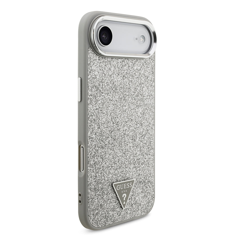 Guess iPhone 17 Air Orjinal Lisanslı M-safe Şarj Özellikli Metal Kamera Çerçeveli Üçgen Logolu Glitter Kılıf