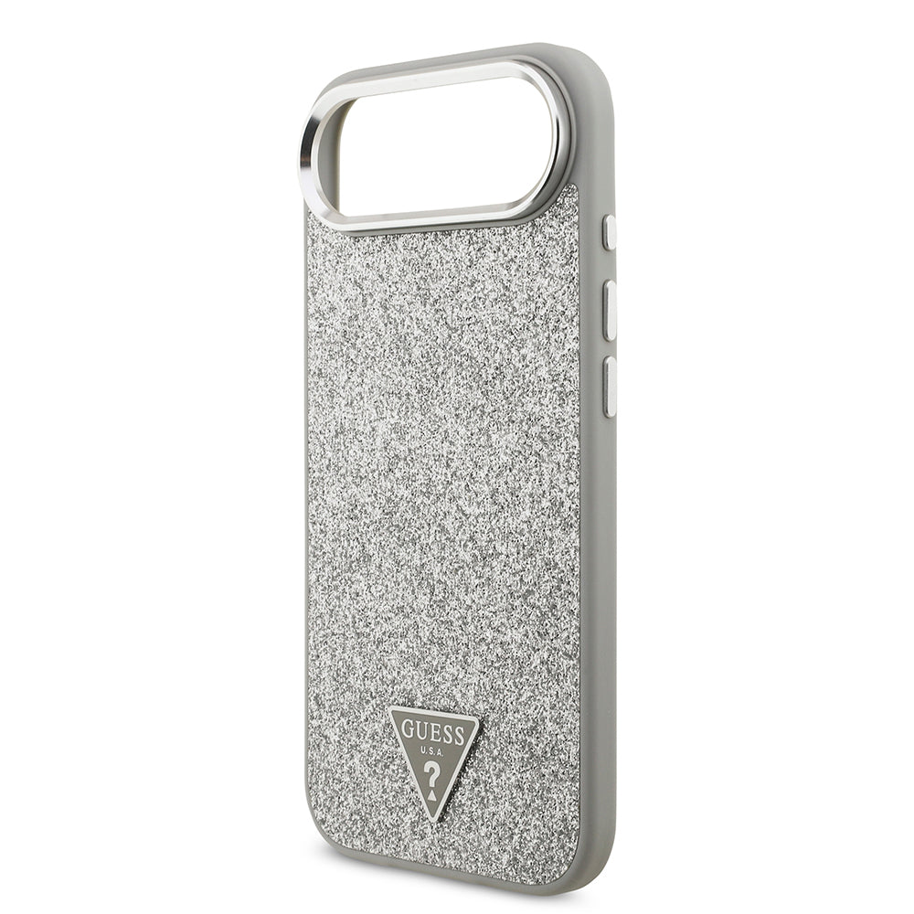 Guess iPhone 17 Air Orjinal Lisanslı M-safe Şarj Özellikli Metal Kamera Çerçeveli Üçgen Logolu Glitter Kılıf