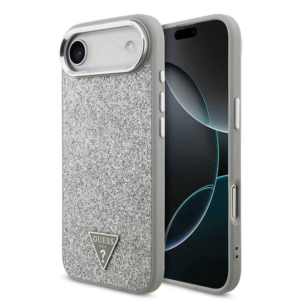 Guess iPhone 17 Air Orjinal Lisanslı M-safe Şarj Özellikli Metal Kamera Çerçeveli Üçgen Logolu Glitter Kılıf