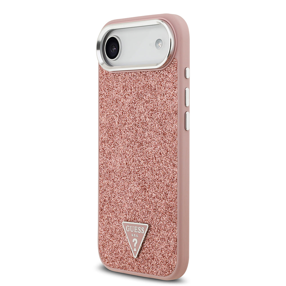 Guess iPhone 17 Air Orjinal Lisanslı M-safe Şarj Özellikli Metal Kamera Çerçeveli Üçgen Logolu Glitter Kılıf