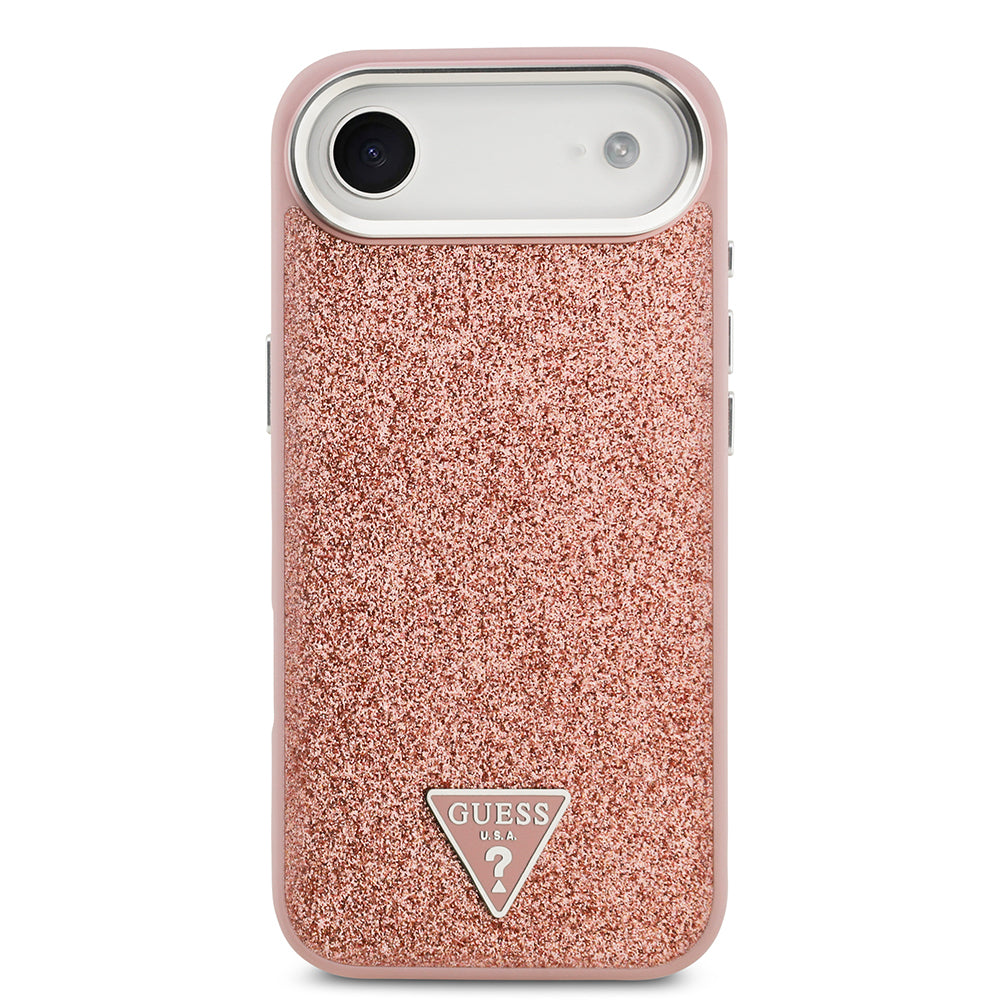 Guess iPhone 17 Air Orjinal Lisanslı M-safe Şarj Özellikli Metal Kamera Çerçeveli Üçgen Logolu Glitter Kılıf