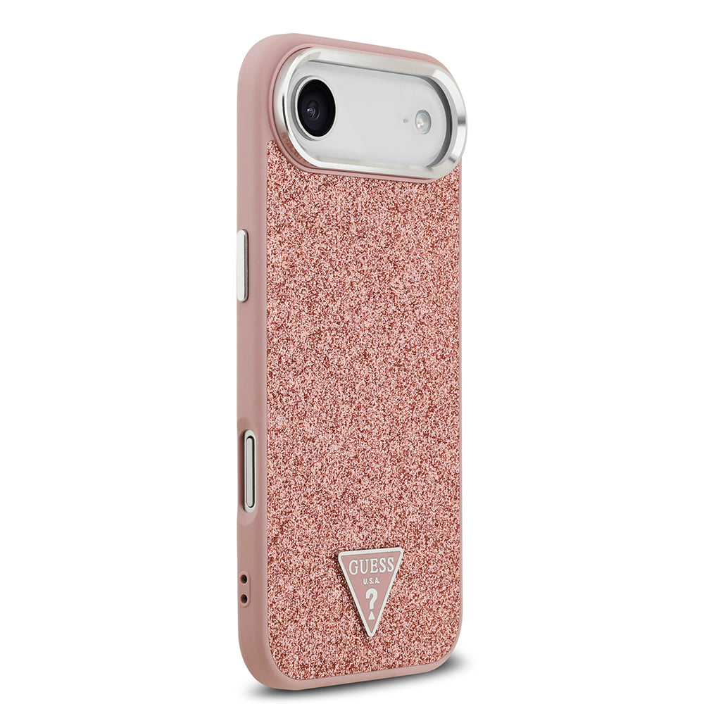 Guess iPhone 17 Air Orjinal Lisanslı M-safe Şarj Özellikli Metal Kamera Çerçeveli Üçgen Logolu Glitter Kılıf
