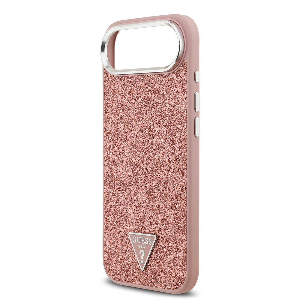 Guess iPhone 17 Air Orjinal Lisanslı M-safe Şarj Özellikli Metal Kamera Çerçeveli Üçgen Logolu Glitter Kılıf